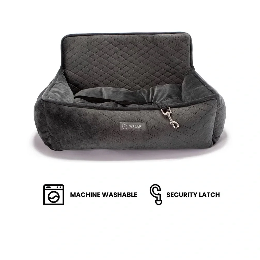 NWT Nandog Quilted Micro-Plush Dog Car Seat Bed, Dark Gray, Medium